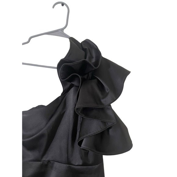 Karen Millen Black Satin One Shoulder Ruffle Mini Dress Formal Size‎ 8 Cocktail - Picture 5 of 8